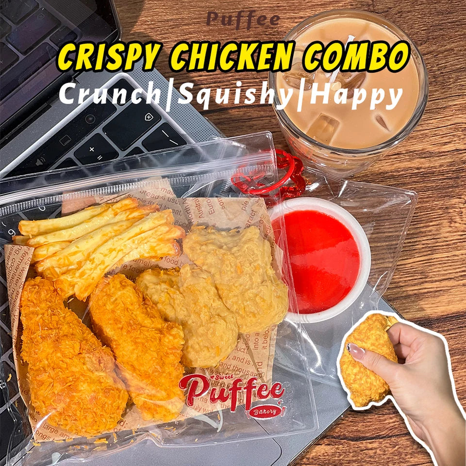 Crispy Chicken Combo Food-grade Silicone Squishy Toy, Handmade Taba Squishy, Soft Adhesive Slow Rebound, Crunch, Fries, Nuggets
