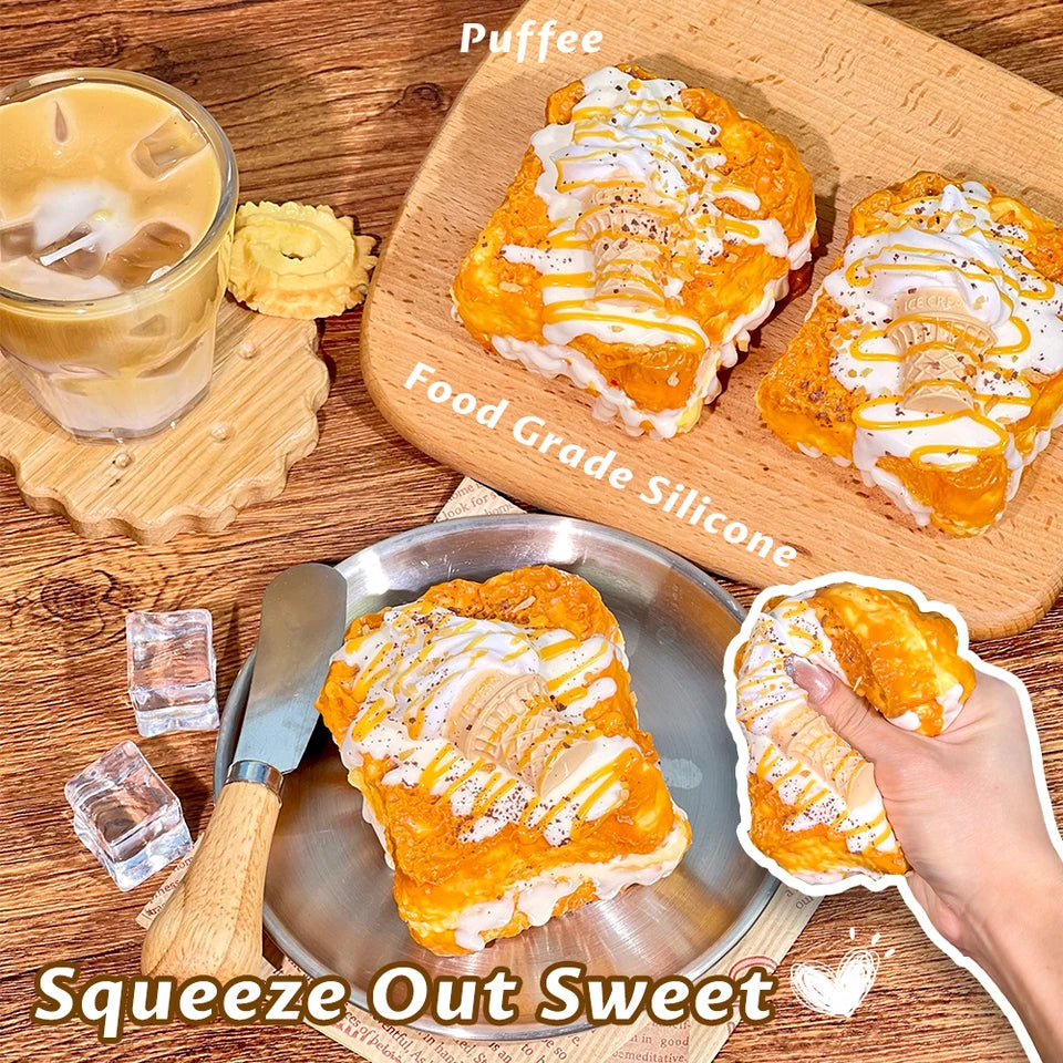 Ice Cream Toast Food-grade Silicone Squishy Toy, Handmade Taba Squishy, Creamy Soft Adhesive Slow Rebound Squeeze Toy, Happy