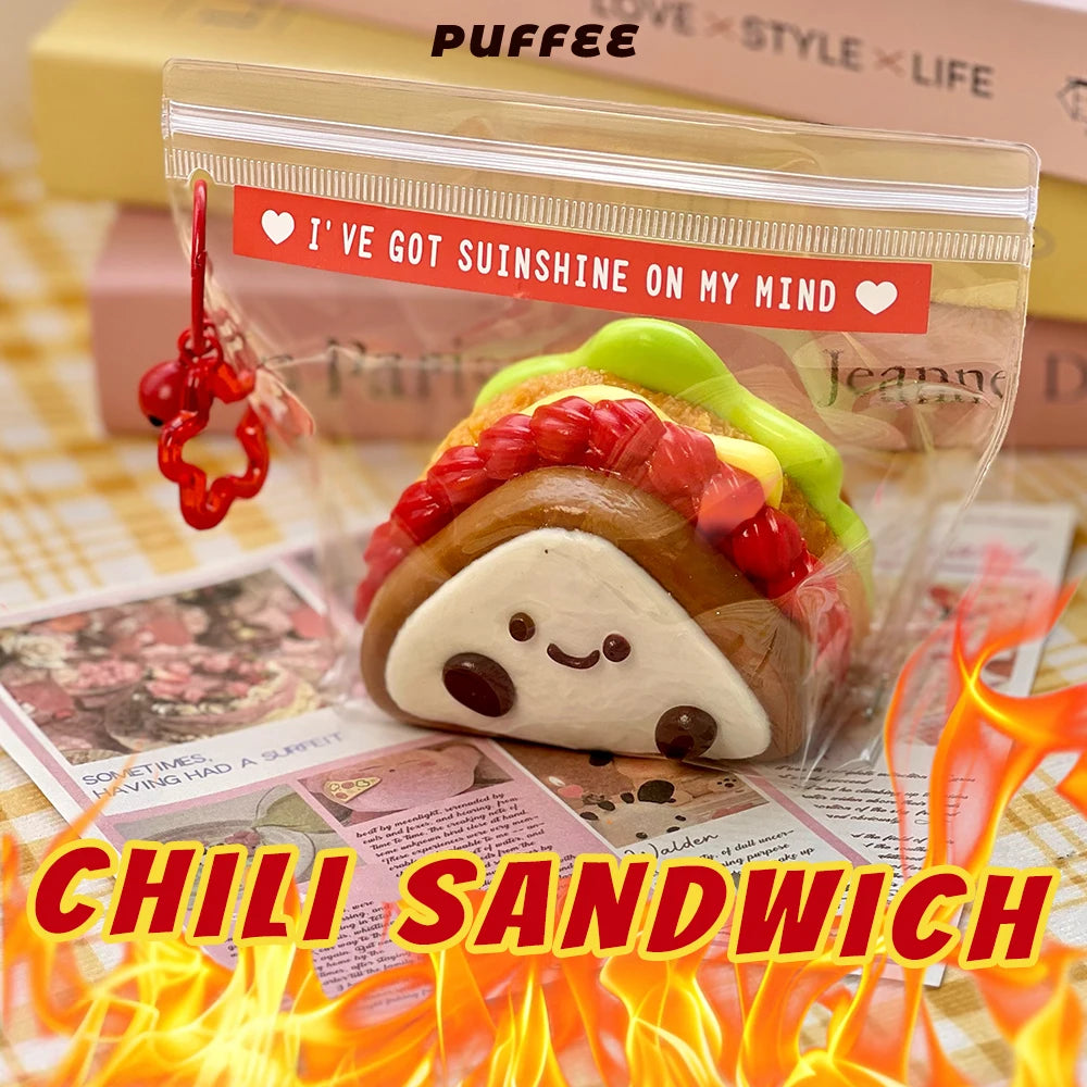 Sandwich Food-grade Silicone Squishy Toy, Handmade Taba Squishy, Creamy Soft Adhesive Slow Rebound Squeeze Toy, Chili Dopamine