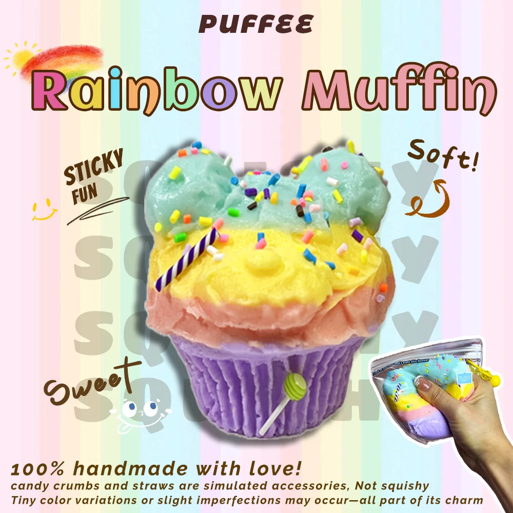 Honey Muffin Food-grade Silicone Squishy Toy, Handmade Taba Squishy, Creamy Soft Adhesive Slow Rebound Squeeze Toy, Rainbow