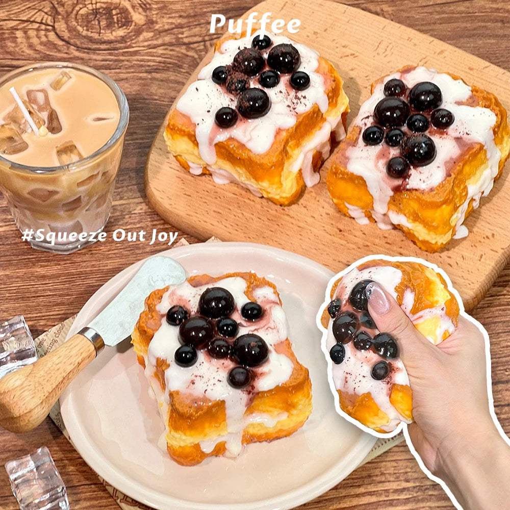 Boba Toast Food-grade Silicone Squishy Toy, Handmade Taba Squishy, Creamy Soft Adhesive Slow Rebound Squeeze Toy, Boba