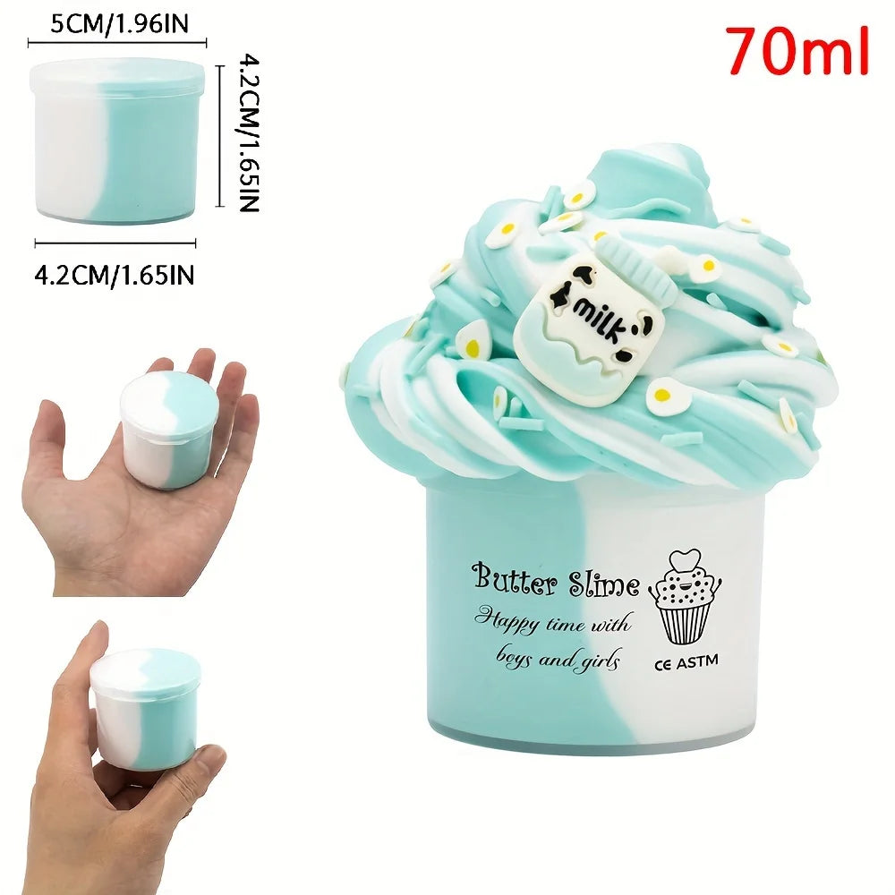 2.37oz Fluffy Two-Tone Butter Slime – Super Soft & Stretchy Clay, Non-Sticky DIY Toy for Kids, Birthday Gift & Party Favor