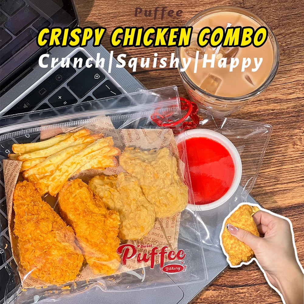 Crispy Chicken Combo Food-grade Silicone Squishy Toy, Handmade Taba Squishy, Soft Adhesive Slow Rebound, Crunch, Fries, Nuggets