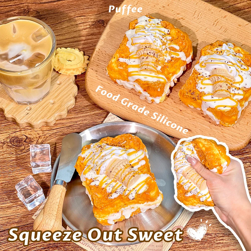 Ice Cream Toast Food-grade Silicone Squishy Toy, Handmade Taba Squishy, Creamy Soft Adhesive Slow Rebound Squeeze Toy, Happy