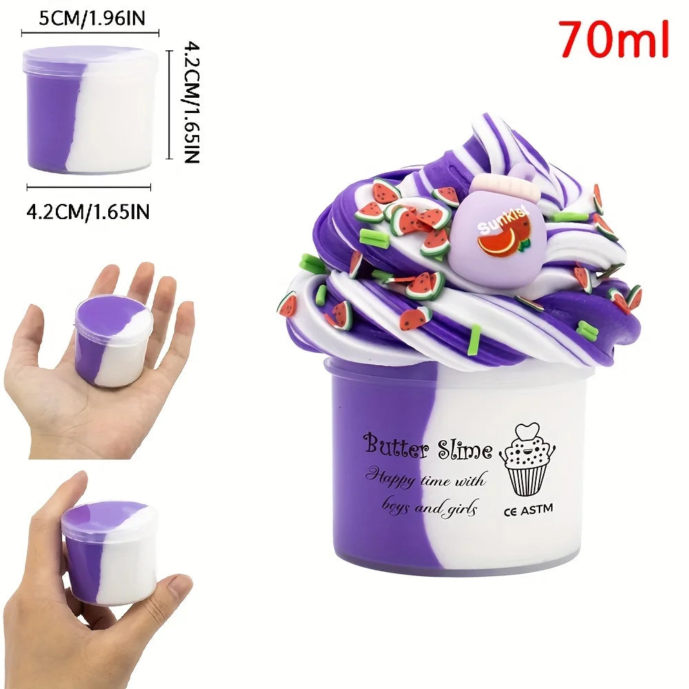 2.37oz Fluffy Two-Tone Butter Slime – Super Soft & Stretchy Clay, Non-Sticky DIY Toy for Kids, Birthday Gift & Party Favor