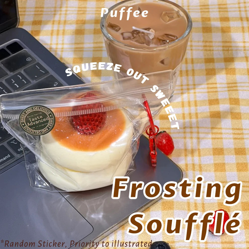 Strawberry Soufflé Food-grade Silicone Squishy Toy, Handmade Souffle Squishy, Creamy Soft Adhesive Squeeze Toy, Sweet Pancake