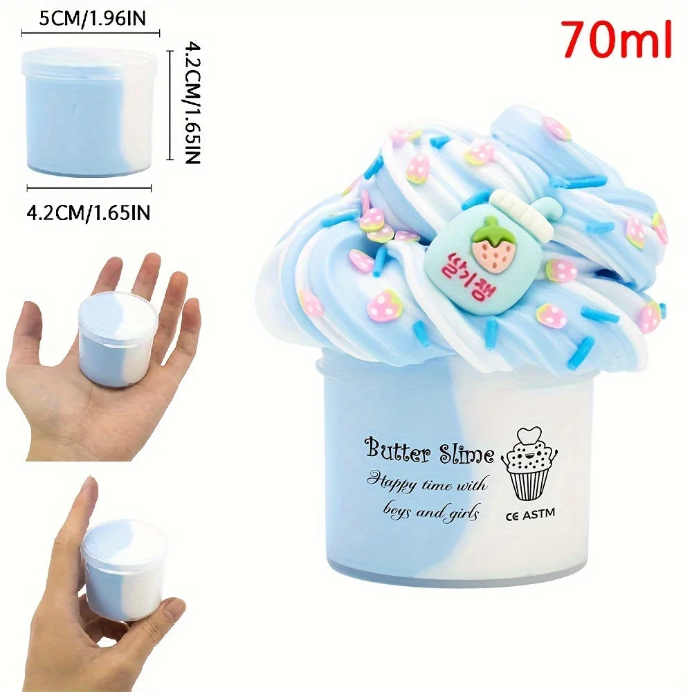 2.37oz Fluffy Two-Tone Butter Slime – Super Soft & Stretchy Clay, Non-Sticky DIY Toy for Kids, Birthday Gift & Party Favor
