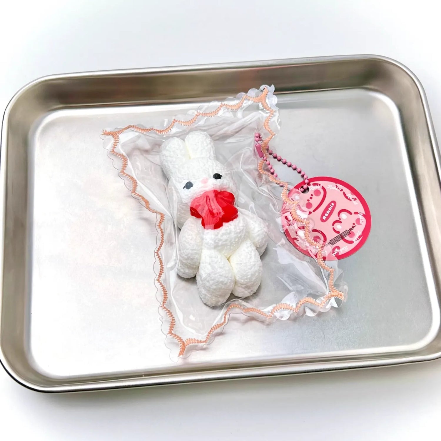 Dry mud kneading fun red bow tie rabbit doll cream mud feeling